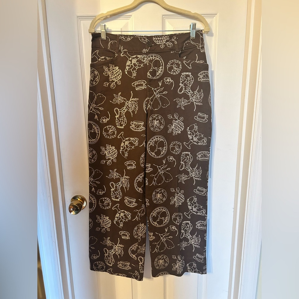 NWT Bagatelle Size 8 Brown Patterned Wide-Leg Cropped Pants Casual Summer Work